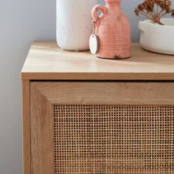 80cm scandi-style storage cabinet with wooden and cane rattan
