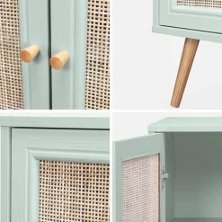 80cm scandi-style storage cabinet with wooden and cane rattan