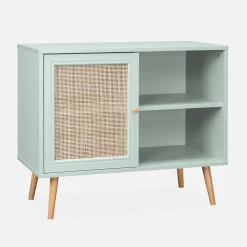 80cm scandi-style storage cabinet with wooden and cane rattan