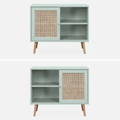 80cm scandi-style storage cabinet with wooden and cane rattan