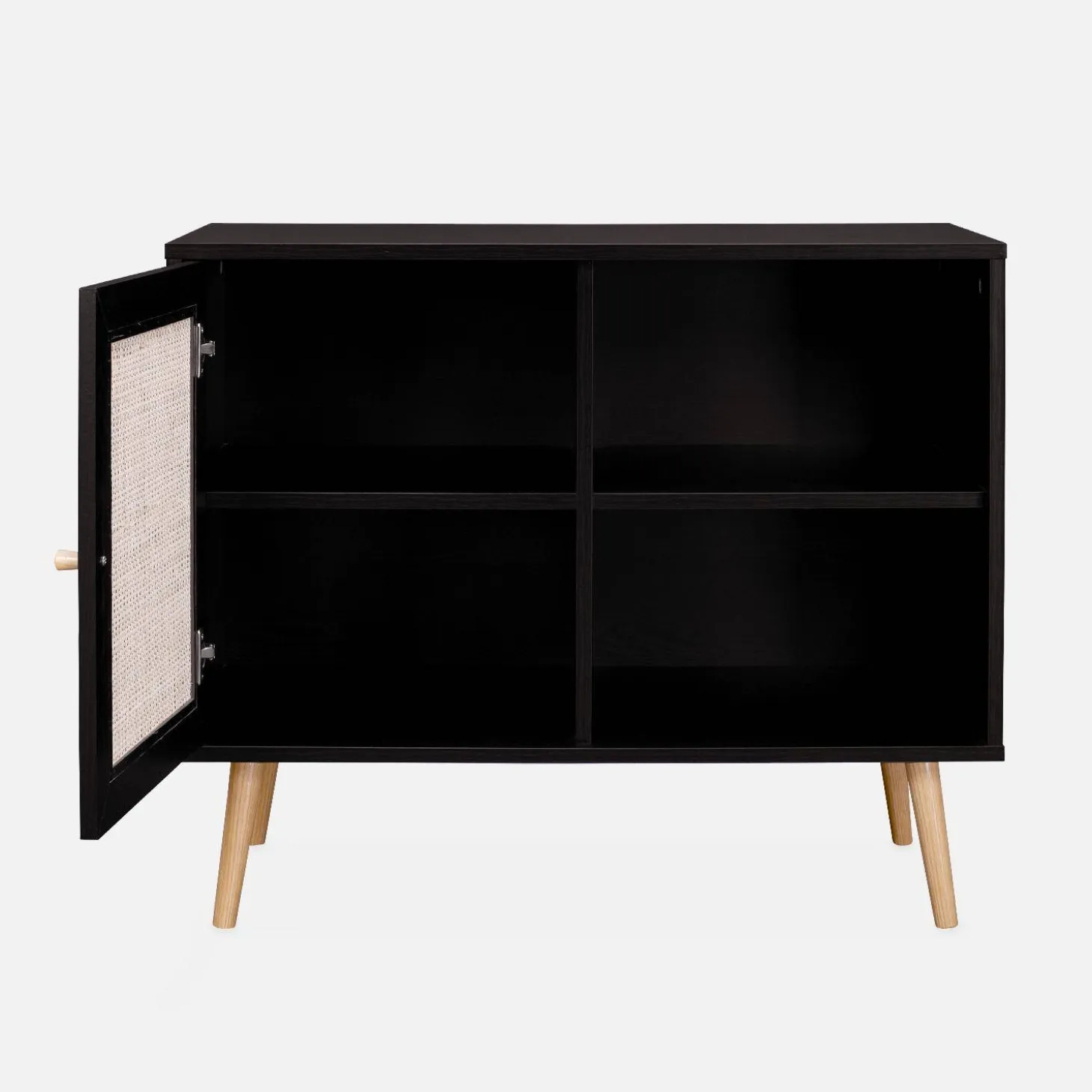80cm scandi-style storage cabinet with wooden and cane rattan