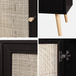 80cm scandi-style storage cabinet with wooden and cane rattan