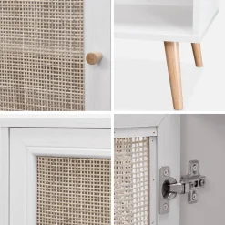 80cm scandi-style storage cabinet with wooden and cane rattan