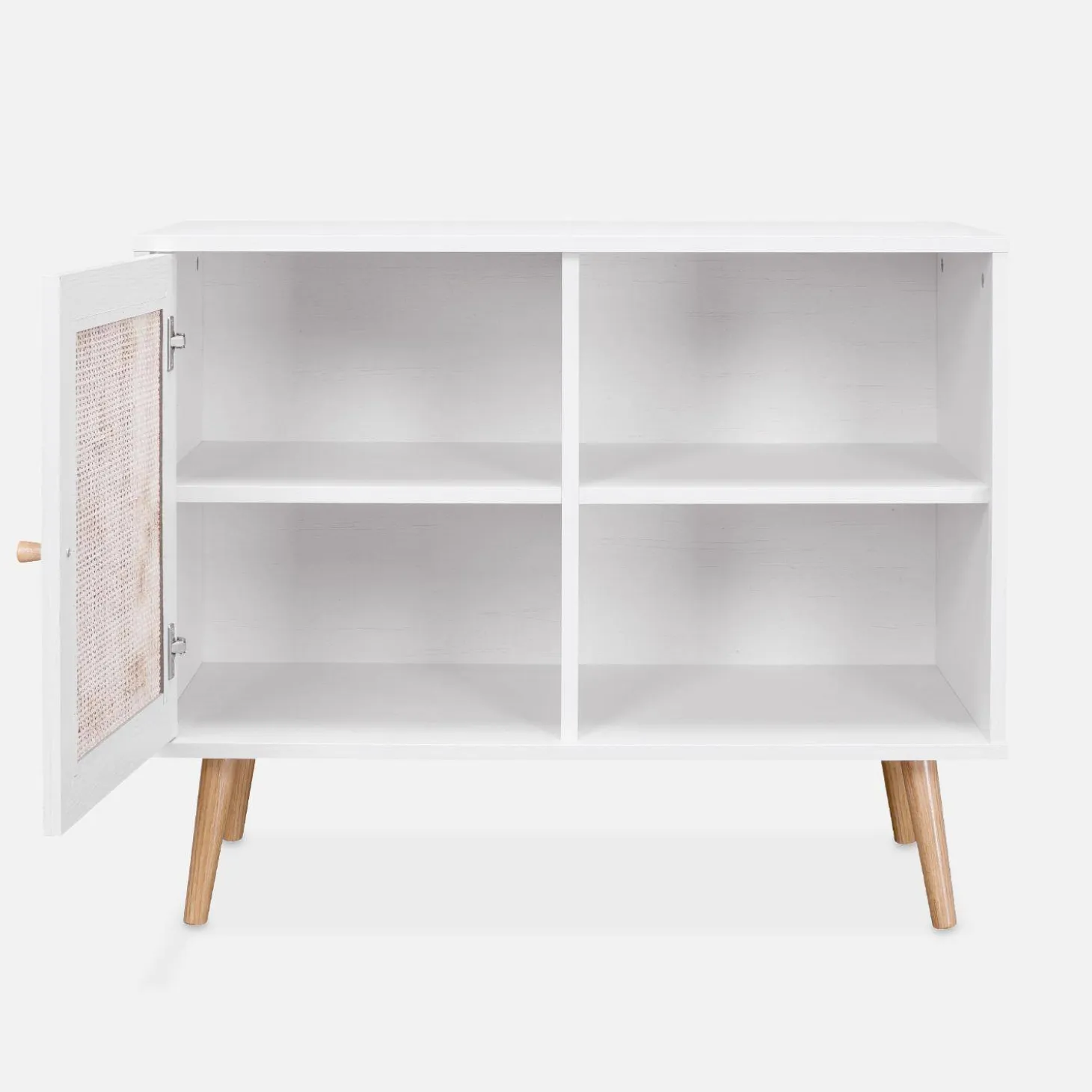 80cm scandi-style storage cabinet with wooden and cane rattan