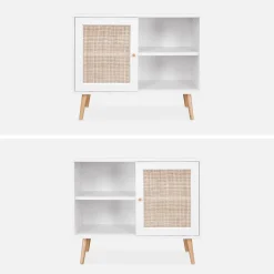 80cm scandi-style storage cabinet with wooden and cane rattan