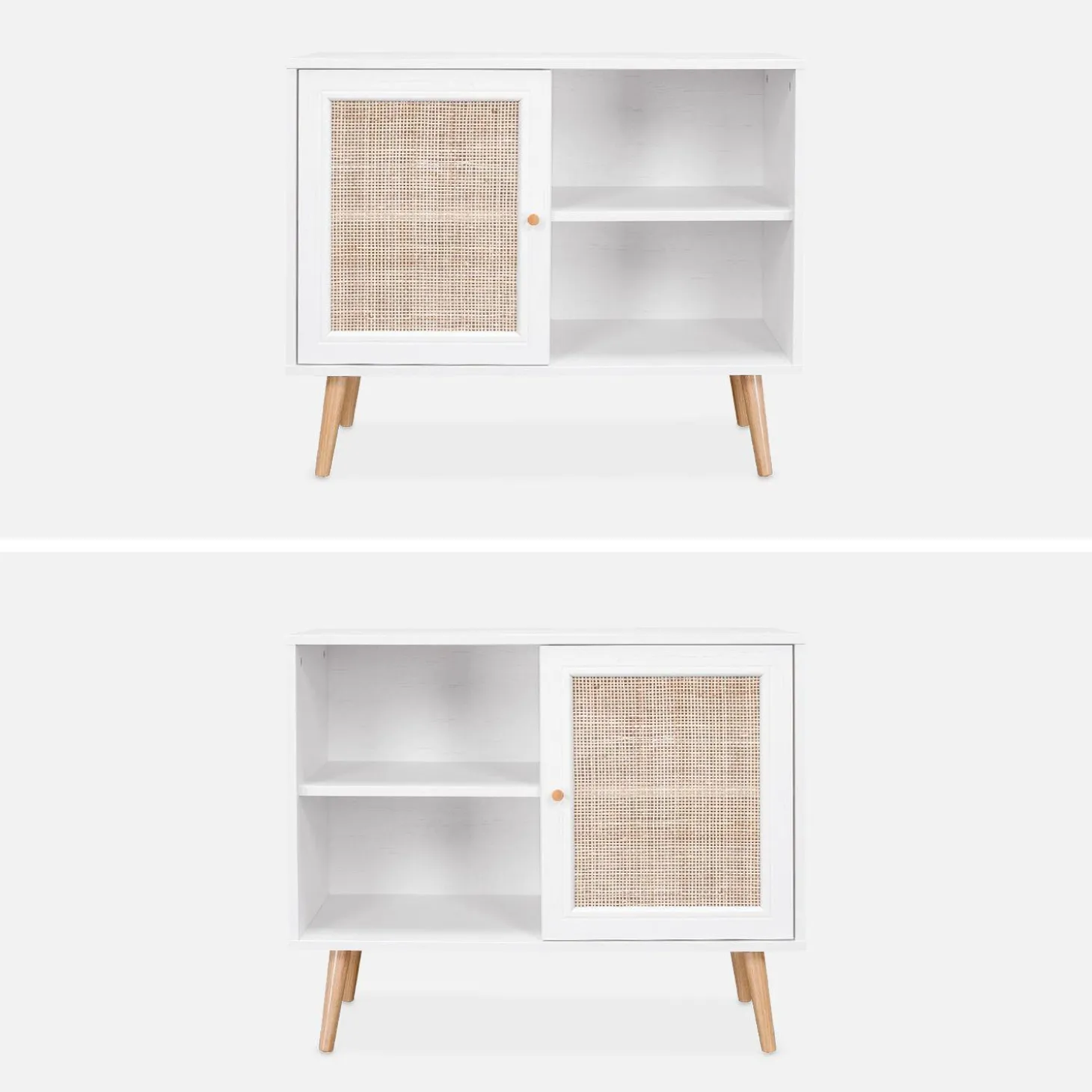 80cm scandi-style storage cabinet with wooden and cane rattan