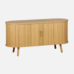 120cm scandi-style TV unit with grooved wooden effect and 2 sliding doors