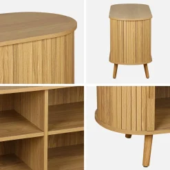 120cm scandi-style TV unit with grooved wooden effect and 2 sliding doors