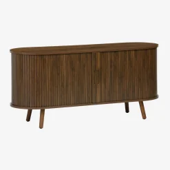 120cm scandi-style TV unit with grooved wooden effect and 2 sliding doors
