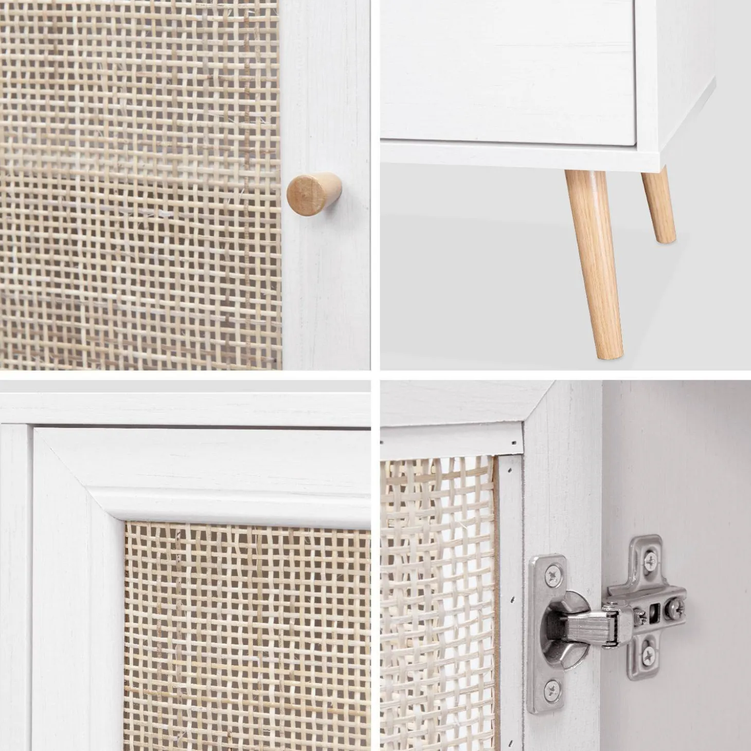 150cm scandi-style wooden and cane effect sideboard