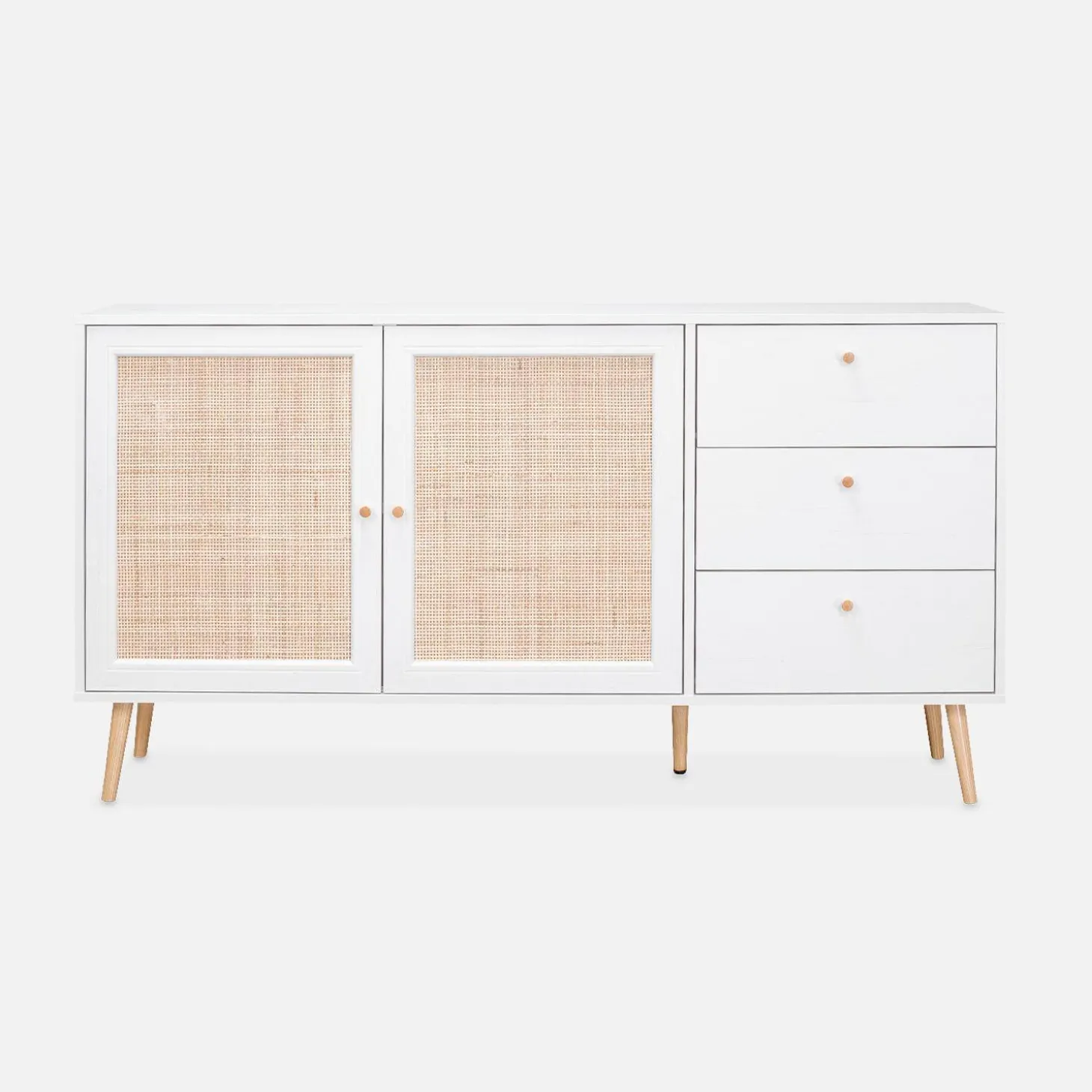 150cm scandi-style wooden and cane effect sideboard