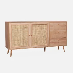 150cm scandi-style wooden and cane effect sideboard