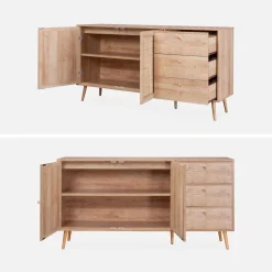 150cm scandi-style wooden and cane effect sideboard