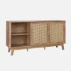 150cm sideboard with wood and cane effect, 2 sliding doors