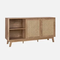 150cm sideboard with wood and cane effect, 2 sliding doors
