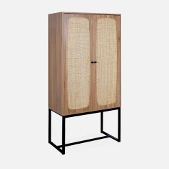 165cm sideboard with wood and cane effect