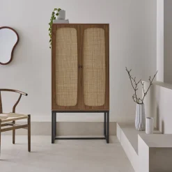 165cm sideboard with wood and cane effect