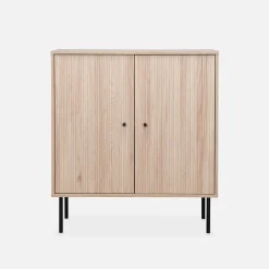 83.5cm storage cabinet with grooved wooden-effect