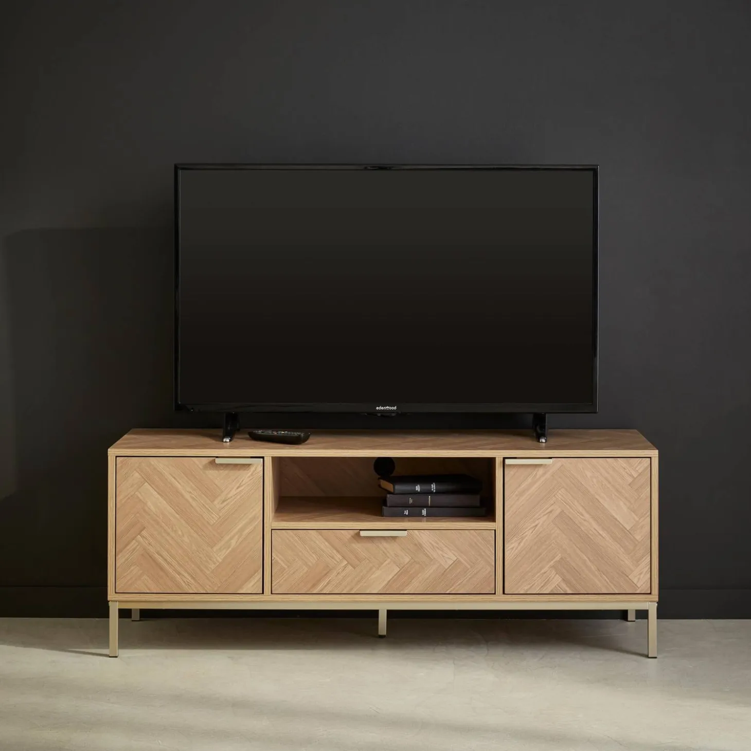120cm TV unit 2 cupboard herringbone 1 drawer
