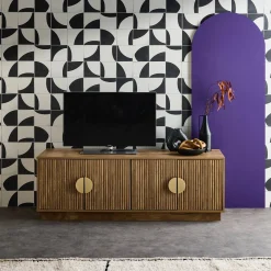 140cm TV unit exotic wooden effect 4 doors
