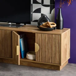 140cm TV unit exotic wooden effect 4 doors