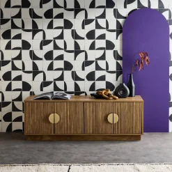 140cm TV unit exotic wooden effect 4 doors