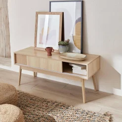 115cm TV unit grooved wood detail 2 doors