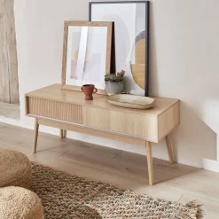 115cm TV unit grooved wood detail 2 doors