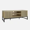 120cm TV unit  grooved wooden effect and metal 2 doors