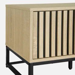 120cm TV unit  grooved wooden effect and metal 2 doors