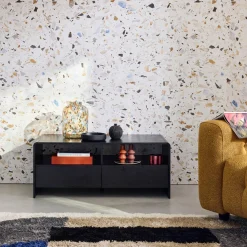 110cm TV unit rounded wood effect 2 drawers