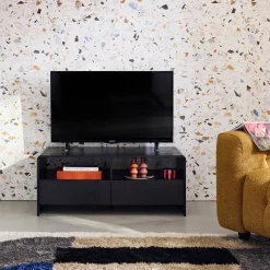 110cm TV unit rounded wood effect 2 drawers
