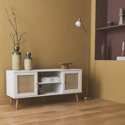 120cm TV unit wooden and cane effect 2 doors