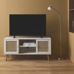 120cm TV unit wooden and cane effect 2 doors