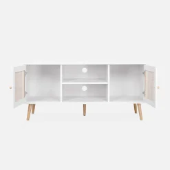 120cm TV unit wooden and cane effect 2 doors