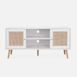 120cm TV unit wooden and cane effect 2 doors