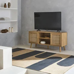 120cm TV unit wooden and cane effect 2 doors
