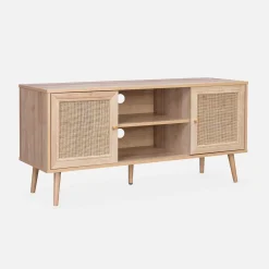 120cm TV unit wooden and cane effect 2 doors