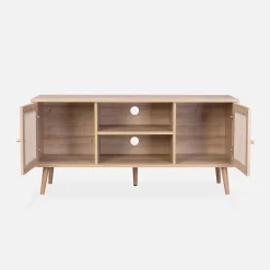 120cm TV unit wooden and cane effect 2 doors
