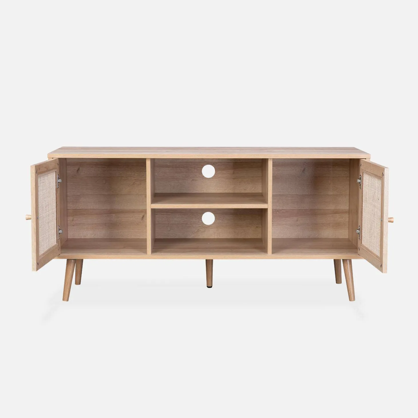 120cm TV unit wooden and cane effect 2 doors
