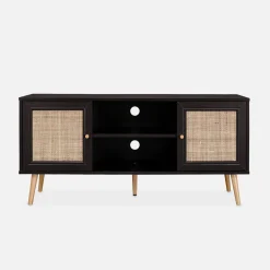 120cm TV unit wooden and cane effect 2 doors