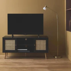 120cm TV unit wooden and cane effect 2 doors