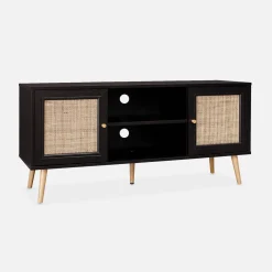 120cm TV unit wooden and cane effect 2 doors