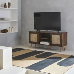 120cm TV unit wooden and cane effect 2 doors