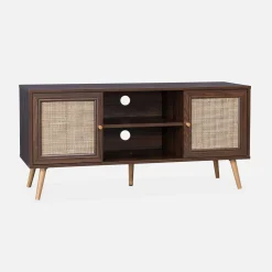 120cm TV unit wooden and cane effect 2 doors