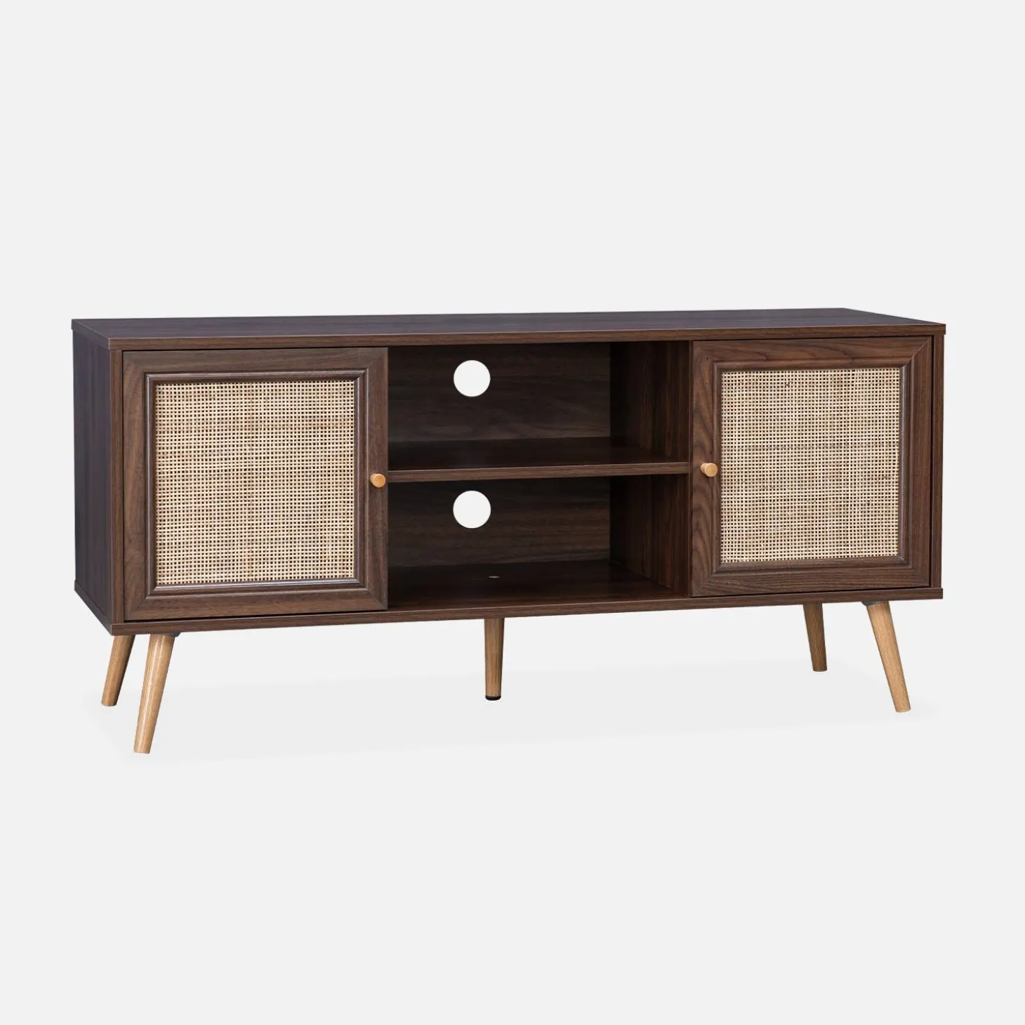 120cm TV unit wooden and cane effect 2 doors