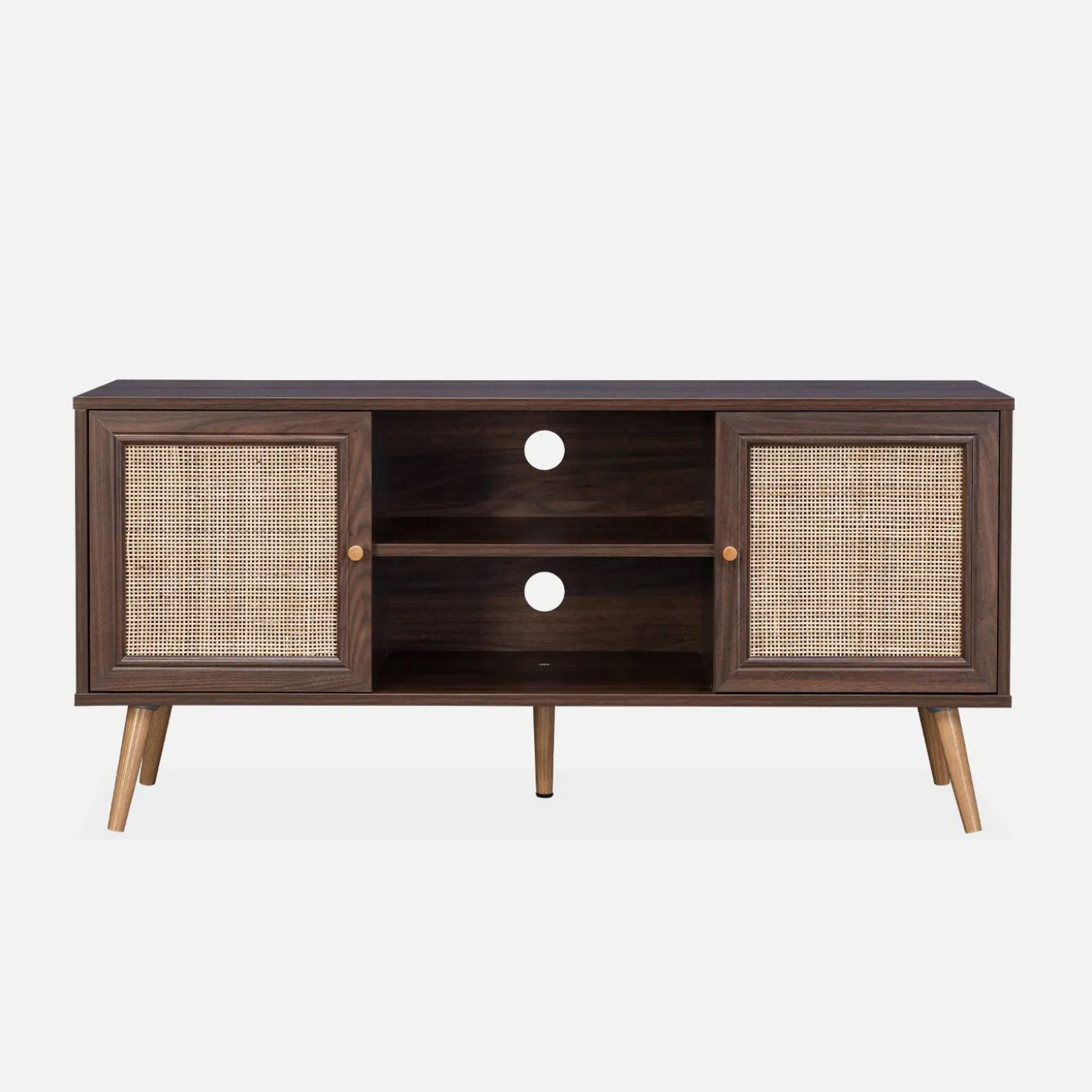 120cm TV unit wooden and cane effect 2 doors