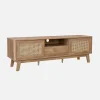 150cm TV unit wooden effect and cane 2 sliding doors