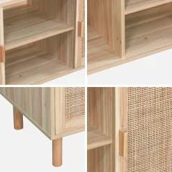 120cm TV unit wooden effect and cane 2 doors