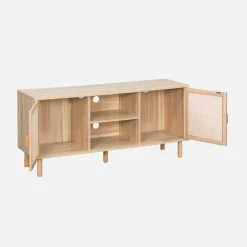 120cm TV unit wooden effect and cane 2 doors